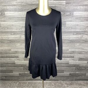 Banana Republic Size 0P Black drop waist classic ruffled hem mini cocktail dress